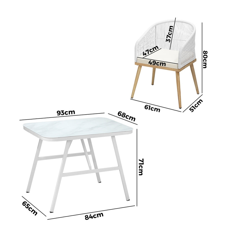 Livsip Outdoor Dining Set Patio Marble-style Table 3PCS