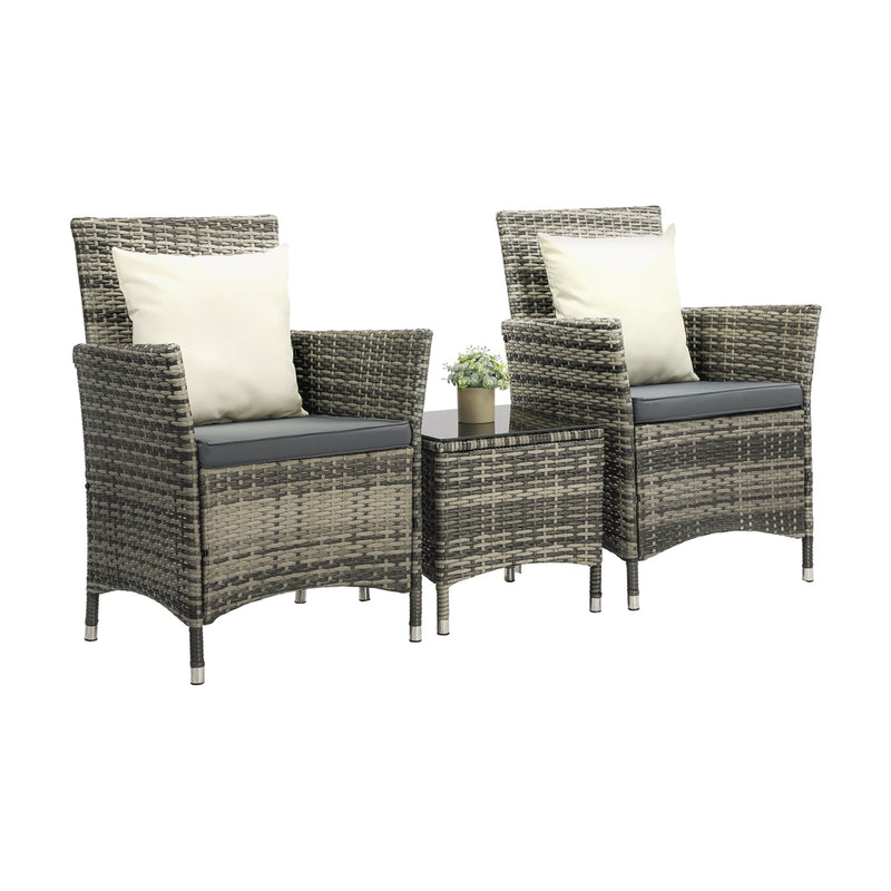 Livsip Outdoor Furniture Patio Chairs Table 3PCS Grey