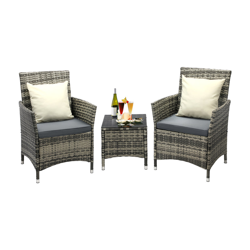 Livsip Outdoor Furniture Patio Chairs Table 3PCS Grey