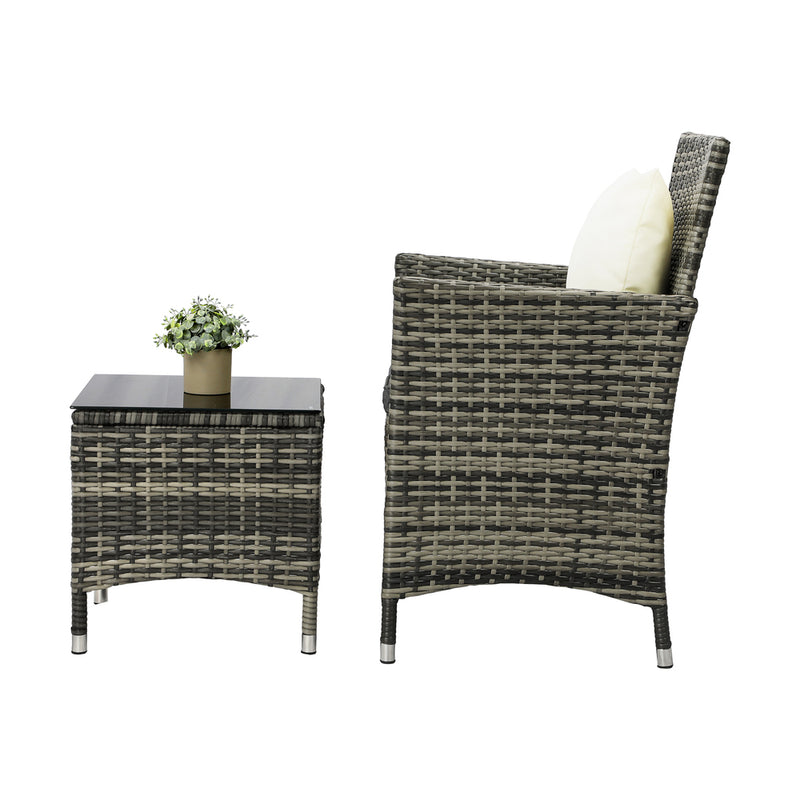 Livsip Outdoor Furniture Patio Chairs Table 3PCS Grey