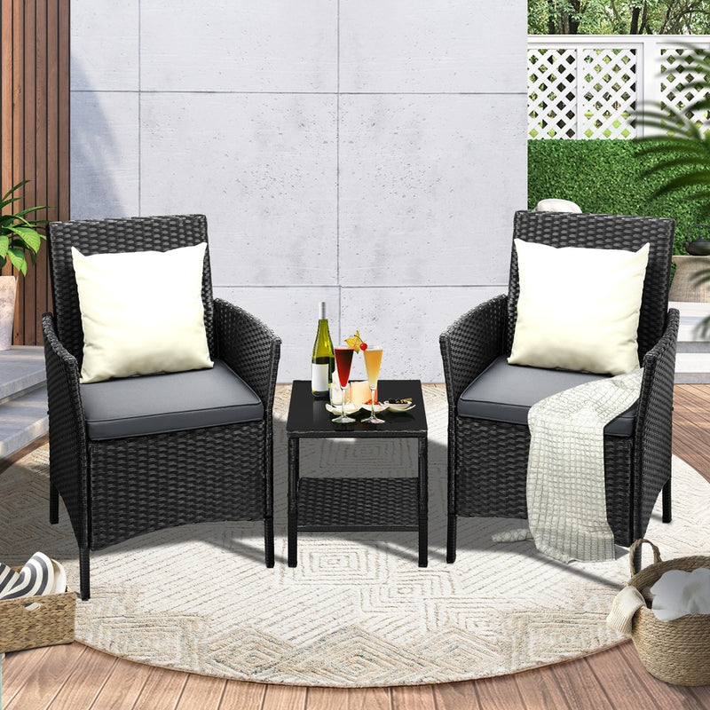 Livsip Outdoor Furniture 3 Piece Wicker Bistro Set Patio Chairs Table