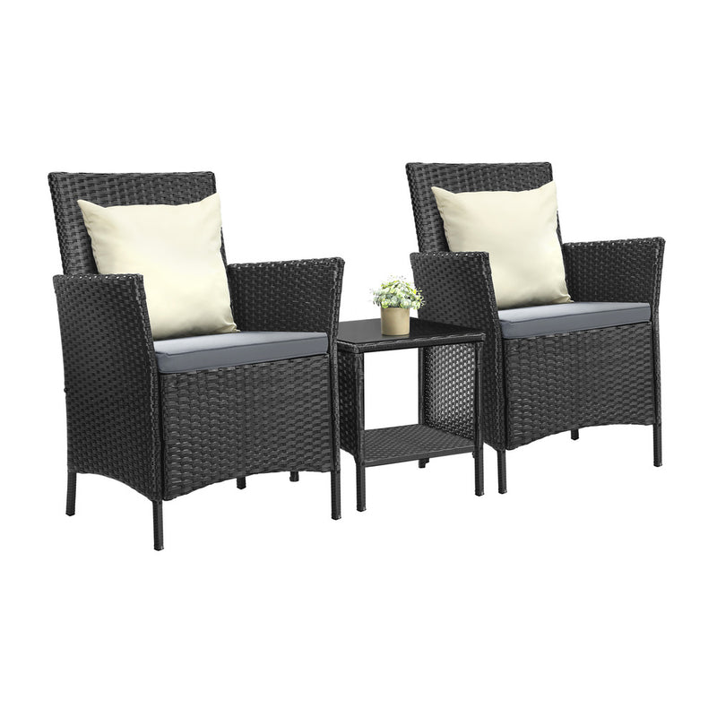 Livsip Outdoor Furniture 3 Piece Wicker Bistro Set Patio Chairs Table