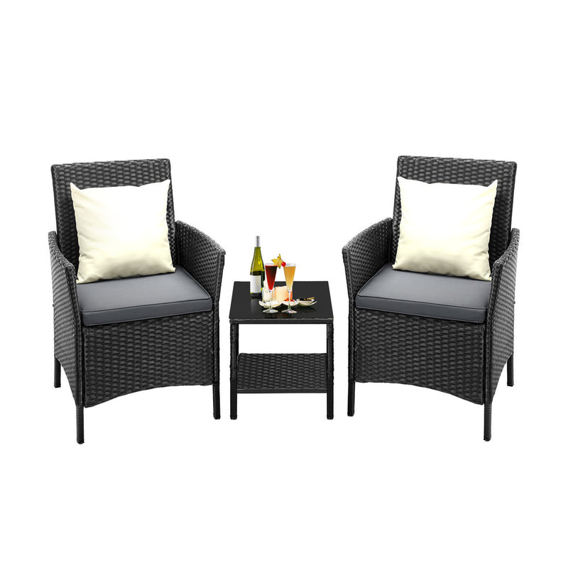 Livsip Outdoor Furniture 3 Piece Wicker Bistro Set Patio Chairs Table