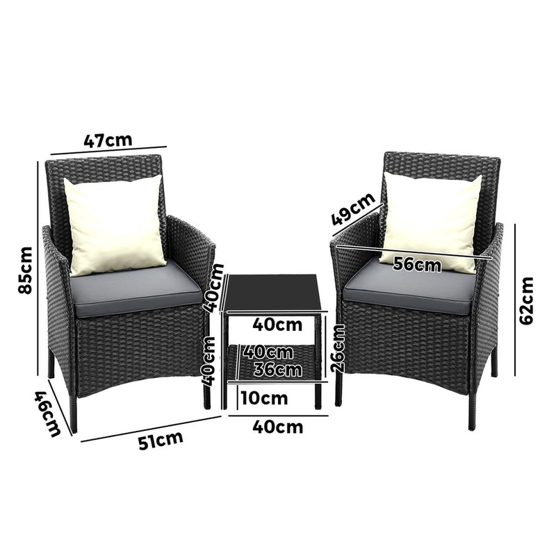 Livsip Outdoor Furniture 3 Piece Wicker Bistro Set Patio Chairs Table