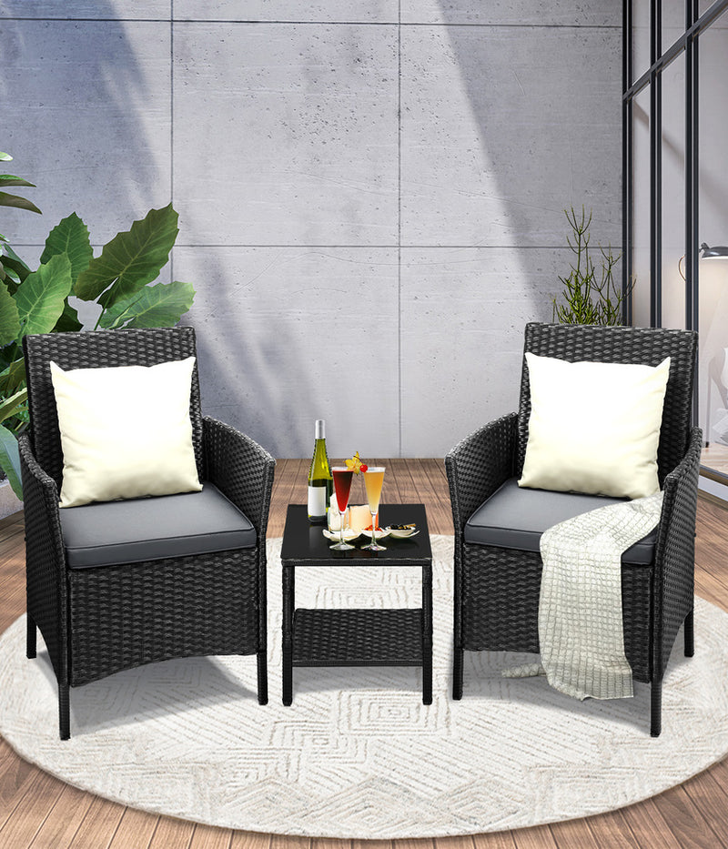 Livsip Outdoor Furniture 3 Piece Wicker Bistro Set Patio Chairs Table