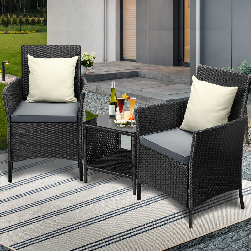 Livsip Outdoor Furniture 3 Piece Wicker Bistro Set Patio Chairs Table