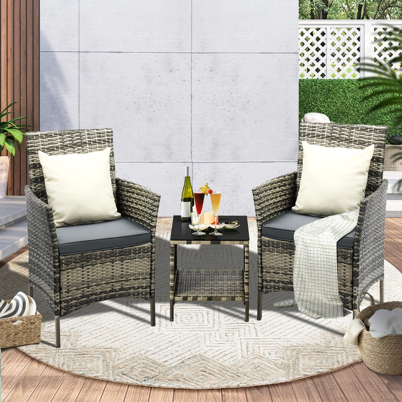Livsip Outdoor Furniture Setting 3 Piece Wicker Bistro Set