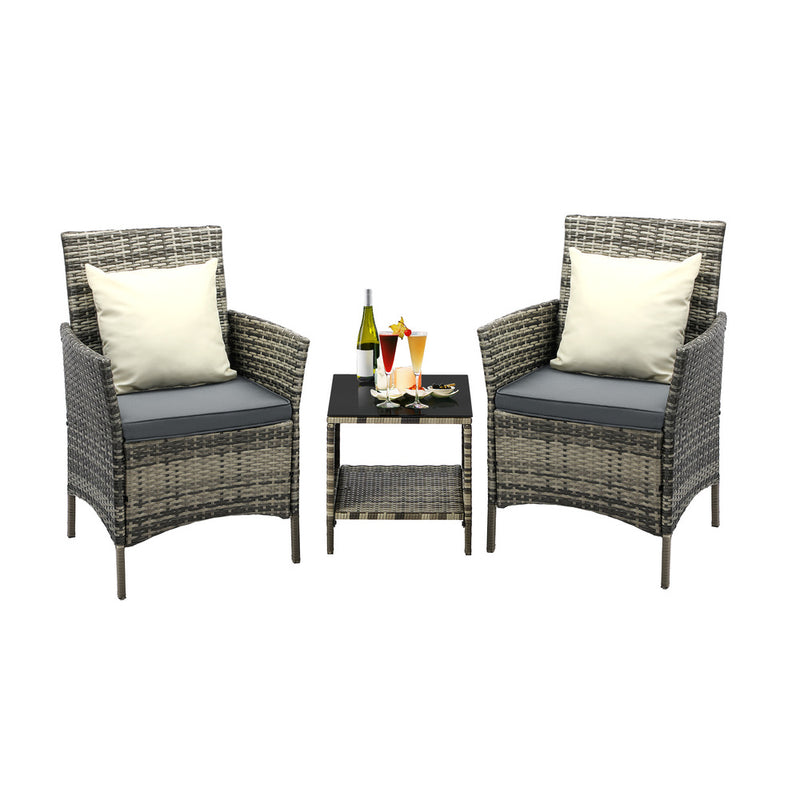 Livsip Outdoor Furniture Setting 3 Piece Wicker Bistro Set