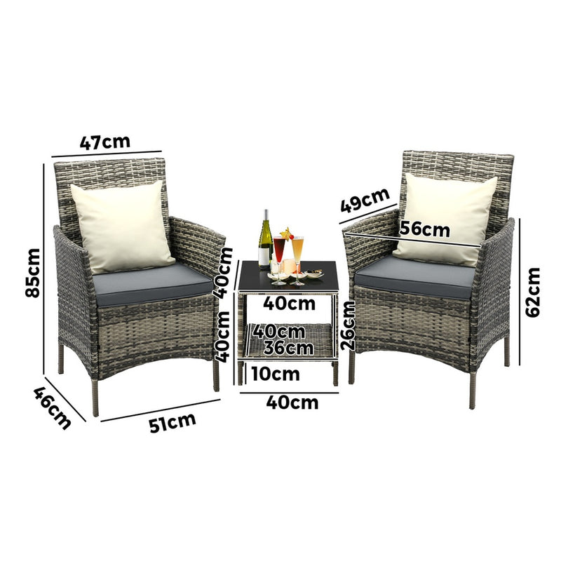 Livsip Outdoor Furniture Setting 3 Piece Wicker Bistro Set