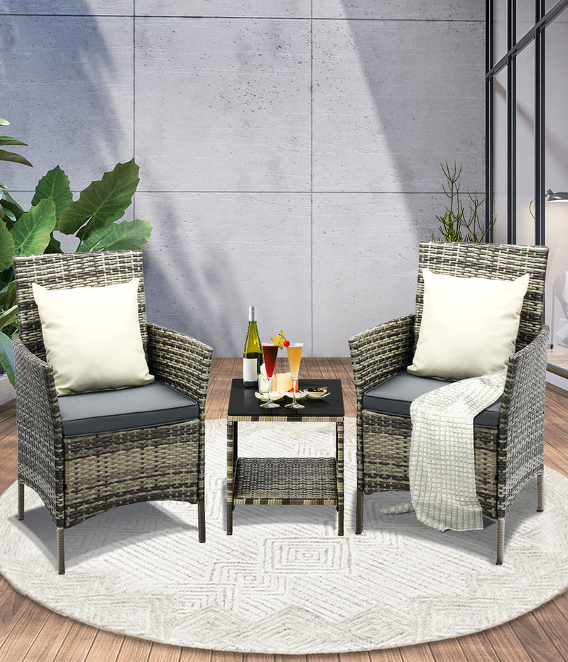 Livsip Outdoor Furniture Setting 3 Piece Wicker Bistro Set