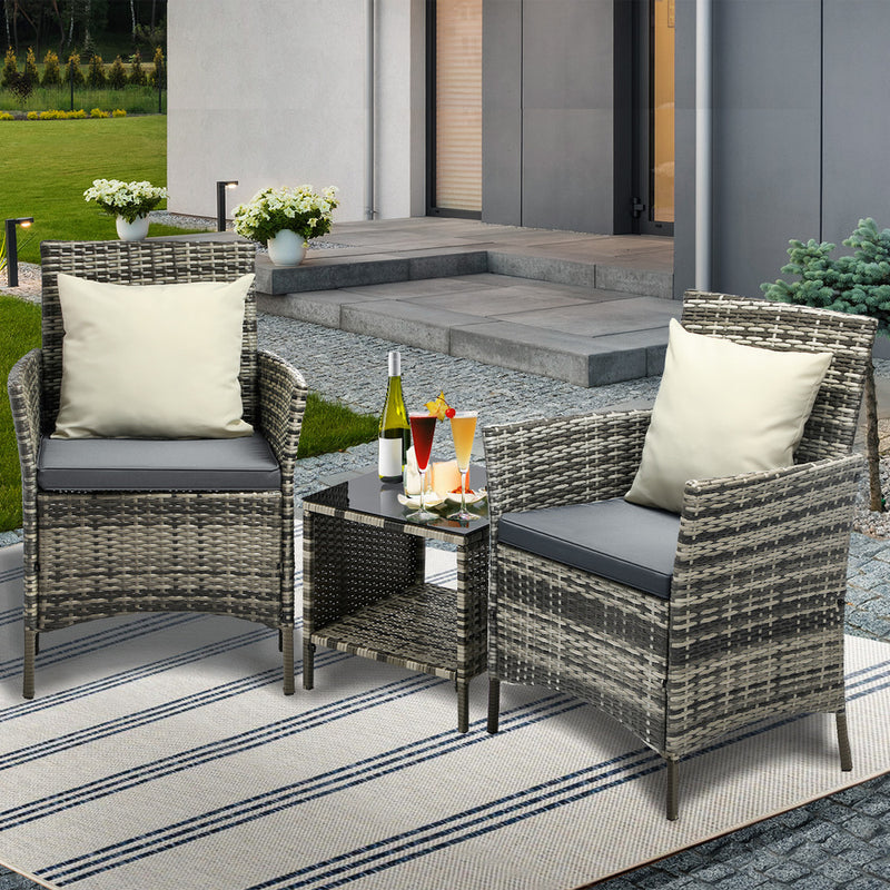 Livsip Outdoor Furniture Setting 3 Piece Wicker Bistro Set