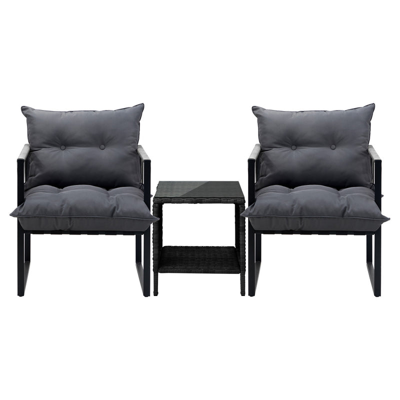 Livsip 3PCS Outdoor Patio Set Wicker Table Chairs with Cushions