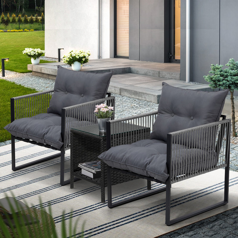 Livsip 3PCS Outdoor Patio Set Wicker Table Chairs with Cushions