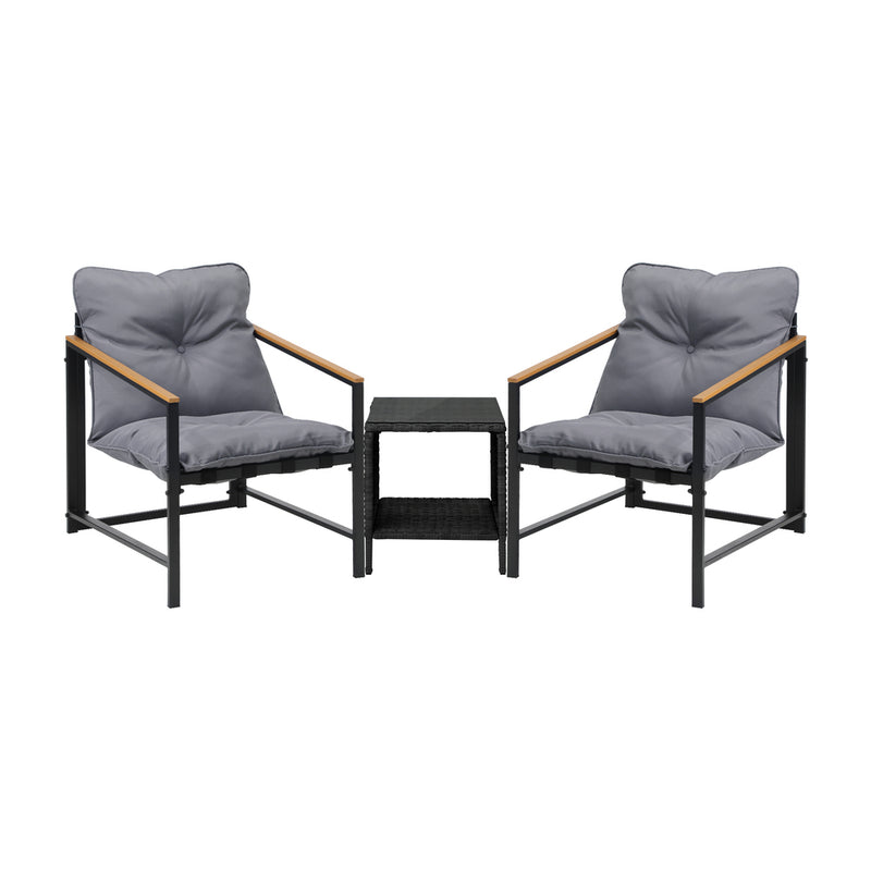 Livsip 3 Piece Outdoor Patio Set Metal Chairs Rattan Table