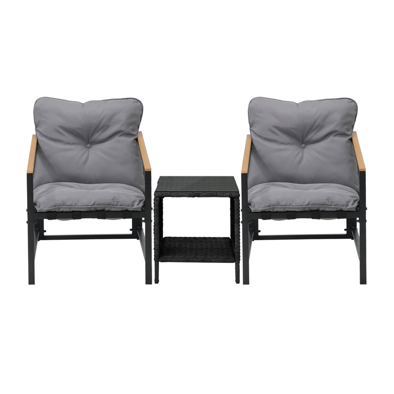 Livsip 3 Piece Outdoor Patio Set Metal Chairs Rattan Table
