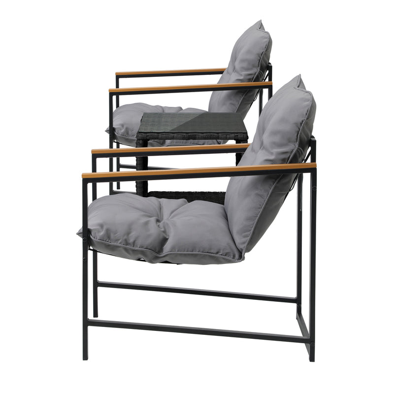 Livsip 3 Piece Outdoor Patio Set Metal Chairs Rattan Table