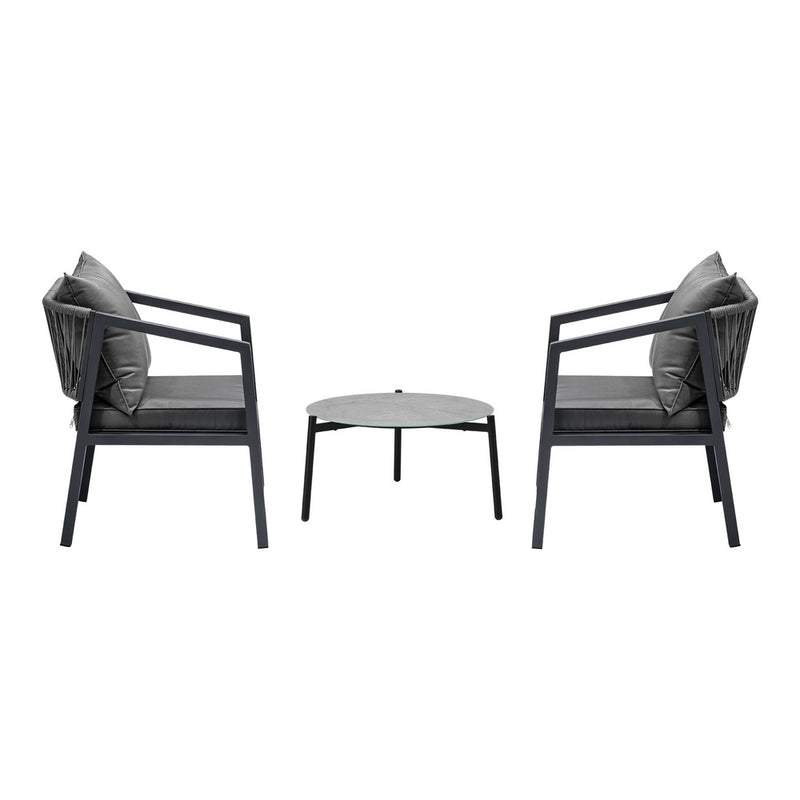 Livsip 3PCS Outdoor Patio Set 50cm Coffee Table Grey Chairs