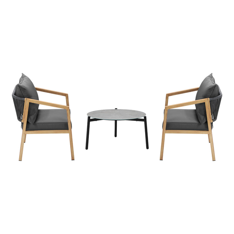 Livsip 3PCS Outdoor Patio Lounge Set Grey 50cm Coffee Table