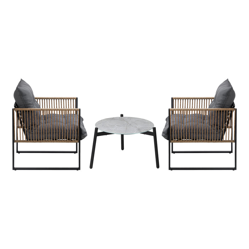 Livsip 3PCS Outdoor Patio Set Grey 50cm Coffee Table Rattan Chairs