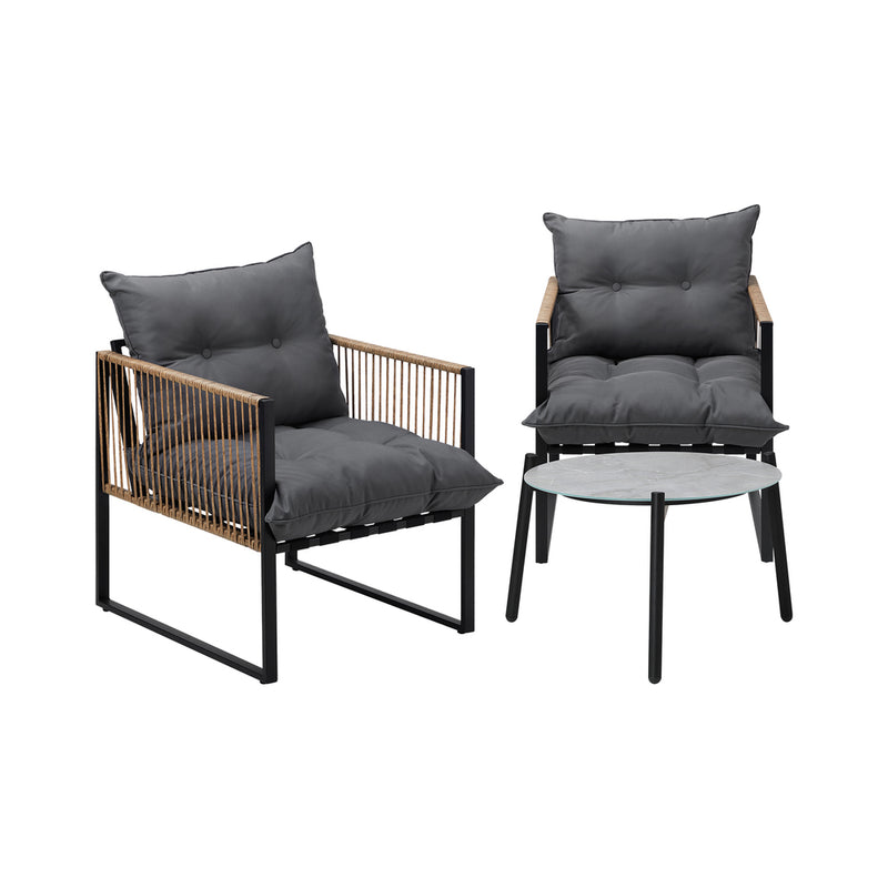Livsip 3PCS Outdoor Patio Set Grey 50cm Coffee Table Rattan Chairs