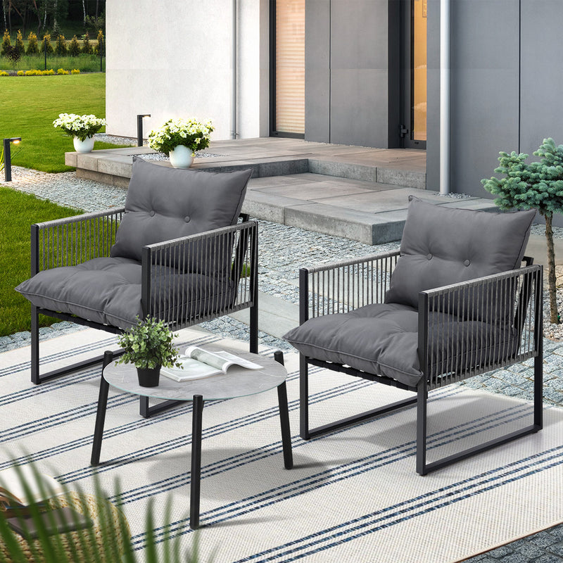 Livsip 3PCS Outdoor Patio Set 50cm Grey Table Cushioned Armchairs