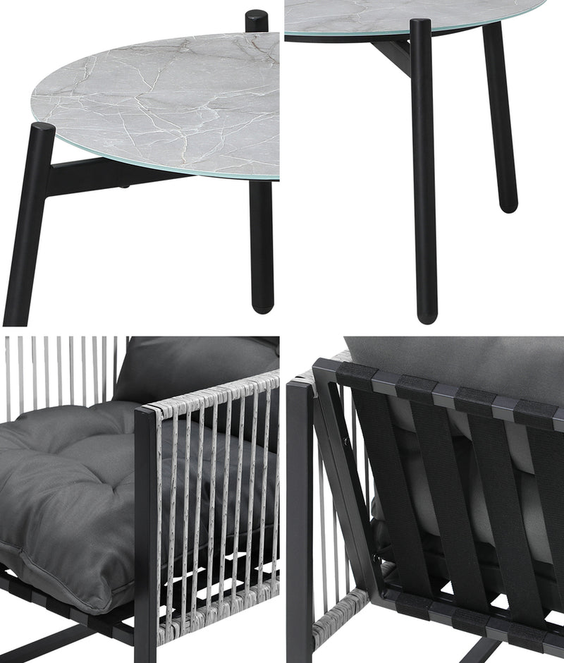 Livsip 3PCS Outdoor Patio Set 50cm Grey Table Cushioned Armchairs