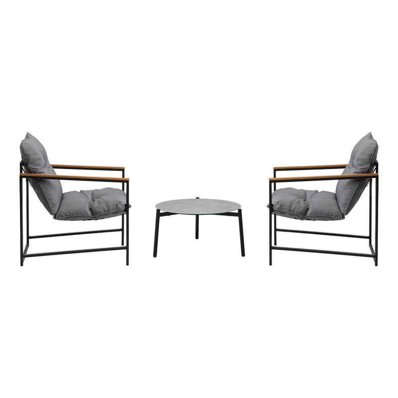 Livsip 3PC Outdoor Patio Furniture Set 50CM Round Grey Marble Table