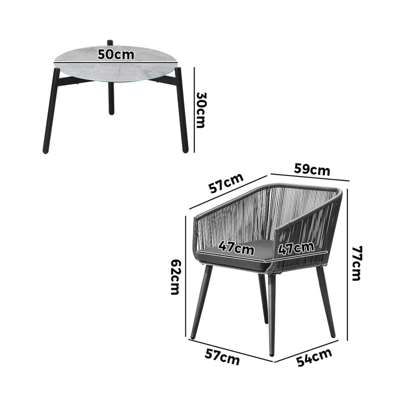 Livsip 3 Piece Outdoor Lounge Set Polyester rope detailing