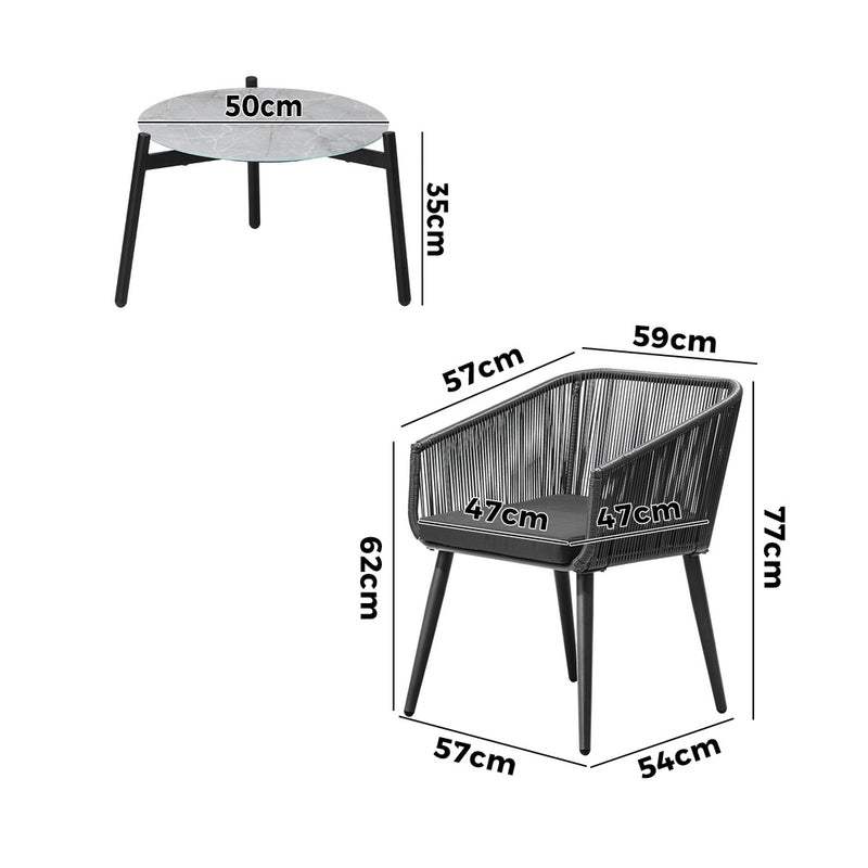Livsip 3 Piece Outdoor Lounge Set Polyester rope detailing