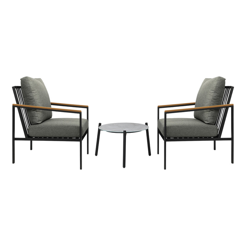 Livsip 3PCS Outdoor Patio Lounge Set Grey 50cm Coffee Table Sofa Chairs