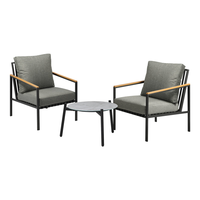 Livsip 3PCS Outdoor Patio Lounge Set Grey 50cm Coffee Table Sofa Chairs