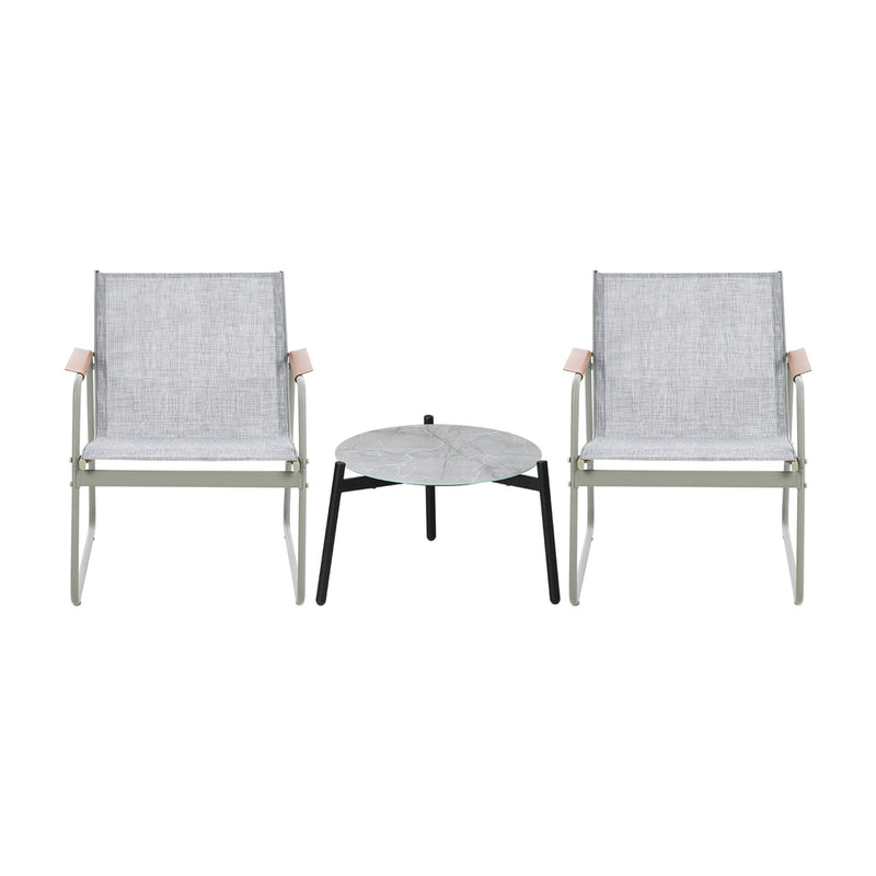 Livsip 3PCS Outdoor Bistro Set Patio Chair 50cm Coffee Table Textilene