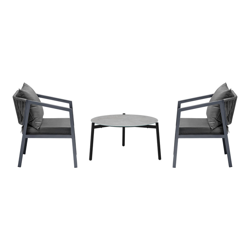 Livsip 3PCS Outdoor Patio Set 70cm Coffee Table Grey Chairs
