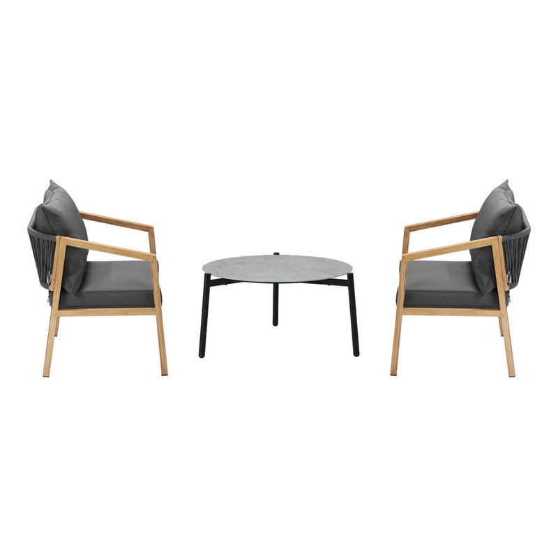 Livsip 3PCS Outdoor Patio Set 70cm Coffee Table Natural Chairs