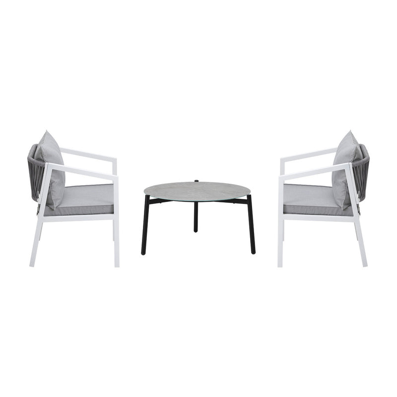 Livsip 3PCS Outdoor Patio Set 70cm Coffee Table White Chairs