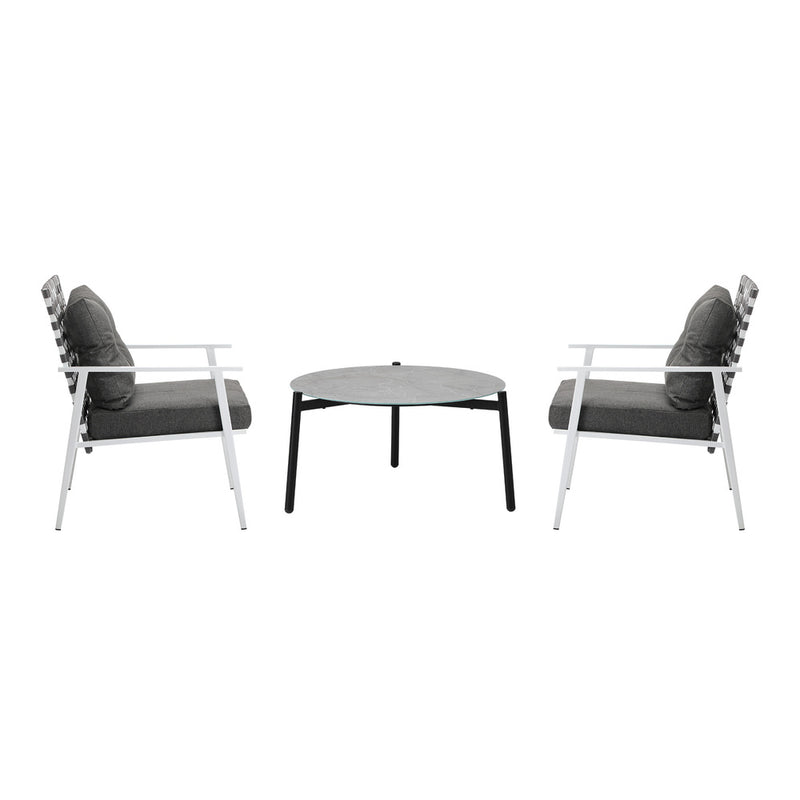Livsip 3pc Outdoor Lounge Sets 70CM Grey Round Table Rattan Chairs