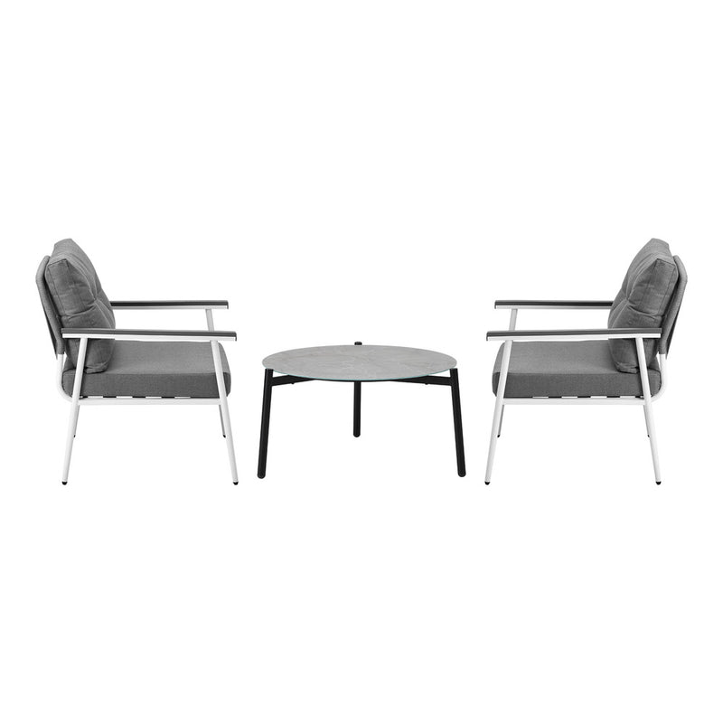 Livsip 3PC Outdoor Patio Set 70cm Table Grey and White Armchairs