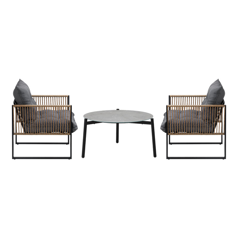 Livsip 3PCS Outdoor Patio Set Grey 70cm Coffee Table Rattan Chairs