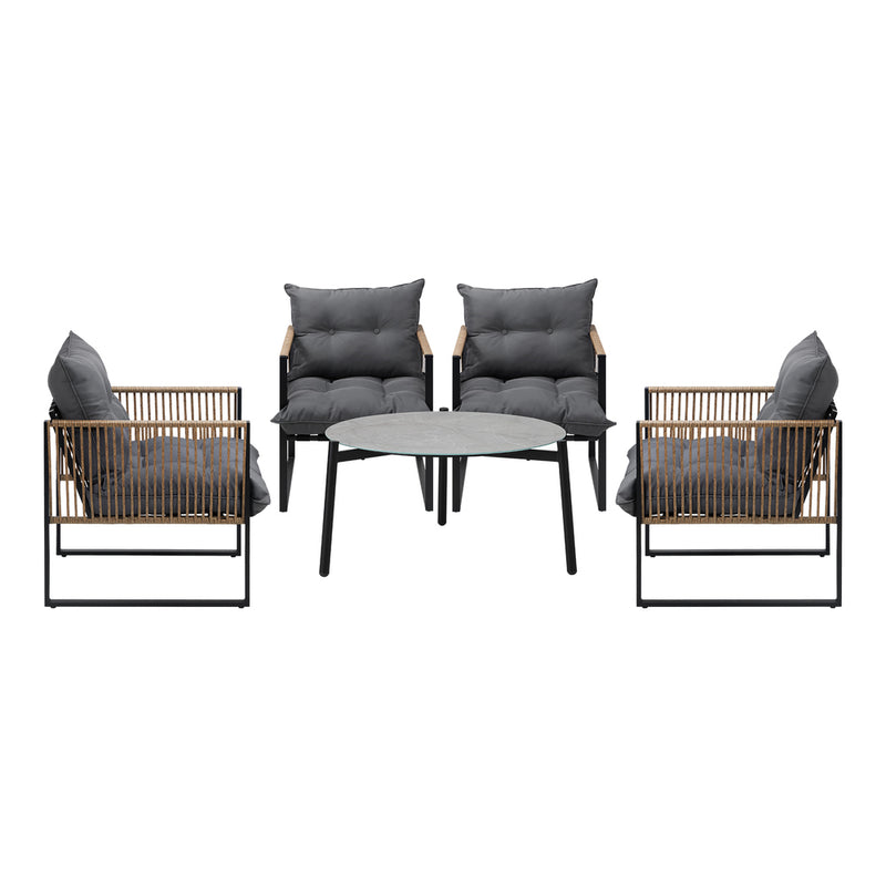 Livsip 5PCS Outdoor Patio Set 70cm Grey Coffee Table Rattan Chairs