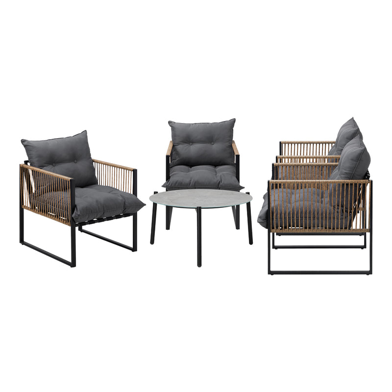 Livsip 5PCS Outdoor Patio Set 70cm Grey Coffee Table Rattan Chairs