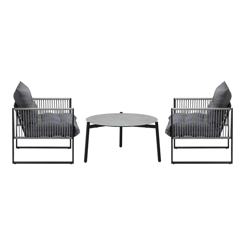 Livsip 3PCS Outdoor Patio Set Grey 70cm Table Cushioned Armchairs