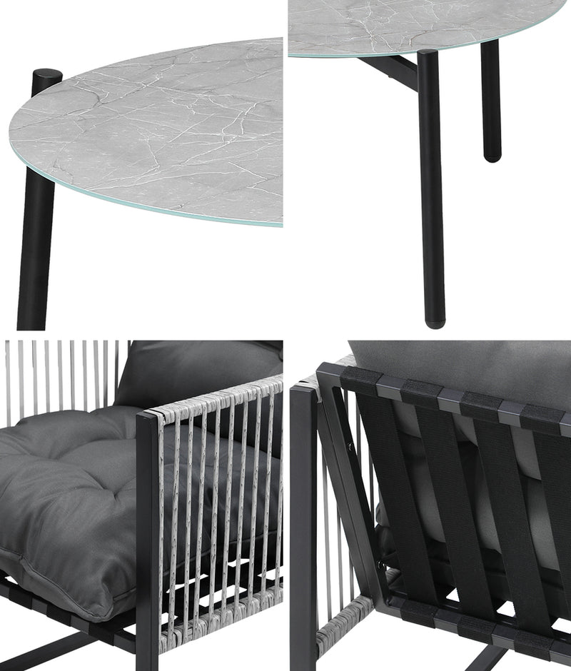 Livsip 3PCS Outdoor Patio Set Grey 70cm Table Cushioned Armchairs