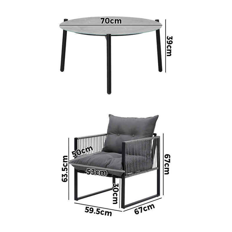 Livsip 5PCS Outdoor Patio Set Grey 70cm Table Cushioned Armchairs