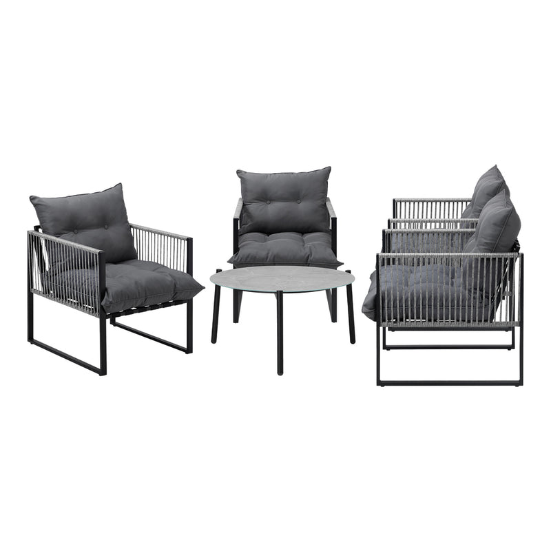 Livsip 5PCS Outdoor Patio Set Grey 70cm Table Cushioned Armchairs
