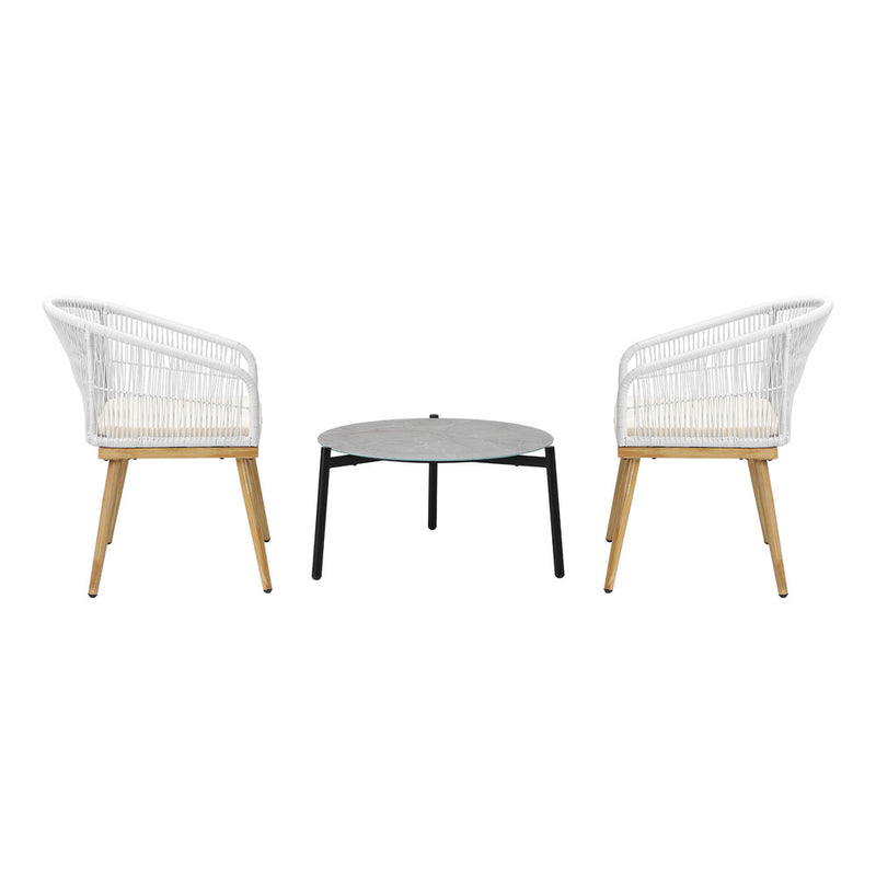 Livsip 3 Piece Outdoor Patio Set 70cm Table Polyester Chair Rope