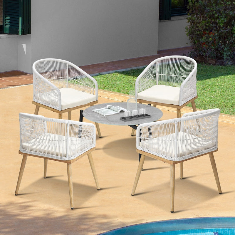 Livsip 5 Piece Outdoor Patio Set 70cm Table Polyester Chair Rope
