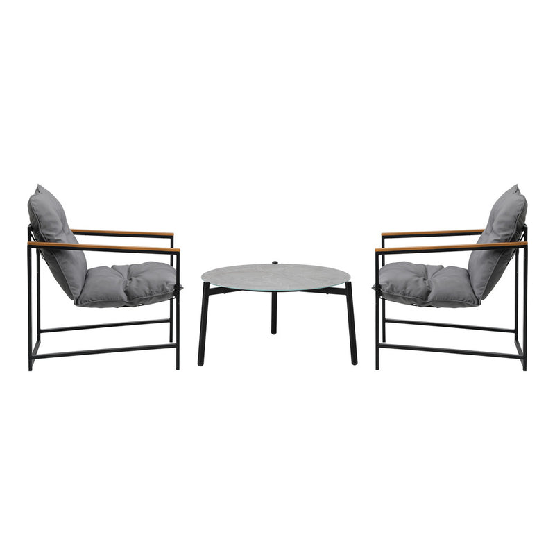 Livsip 3PC Outdoor Patio Set 70CM Round Table with 2 Armchairs