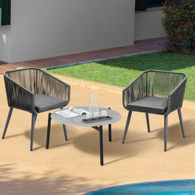 Livsip 3 Piece Outdoor Patio Set 70cm Table Polyester rope