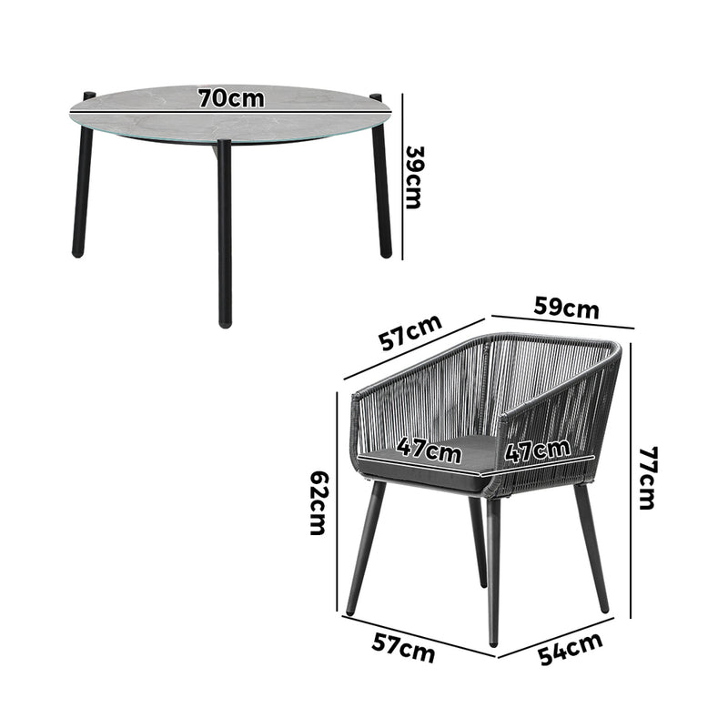 Livsip 3 Piece Outdoor Patio Set 70cm Table Polyester rope
