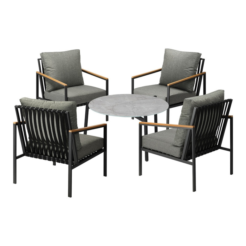 Livsip 5PC Outdoor Patio Set Grey 70cm Coffee Table Sofa Chairs